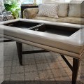 F02. Leather tray top nailhead coffee table. 19"h x60"w x 30"d 